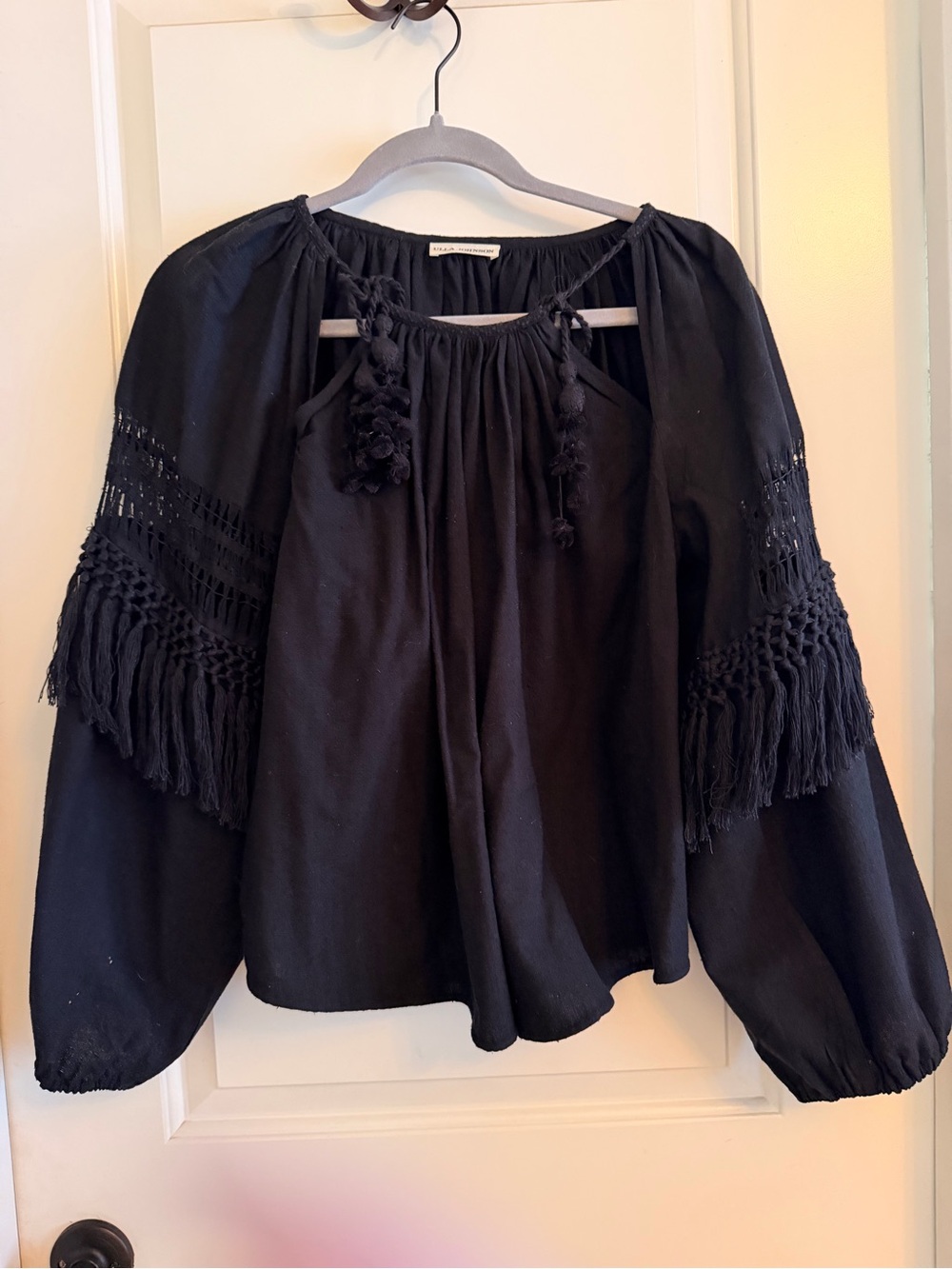 Ulla Johnson Black Silk Fringe Macramé Blouse Size 0